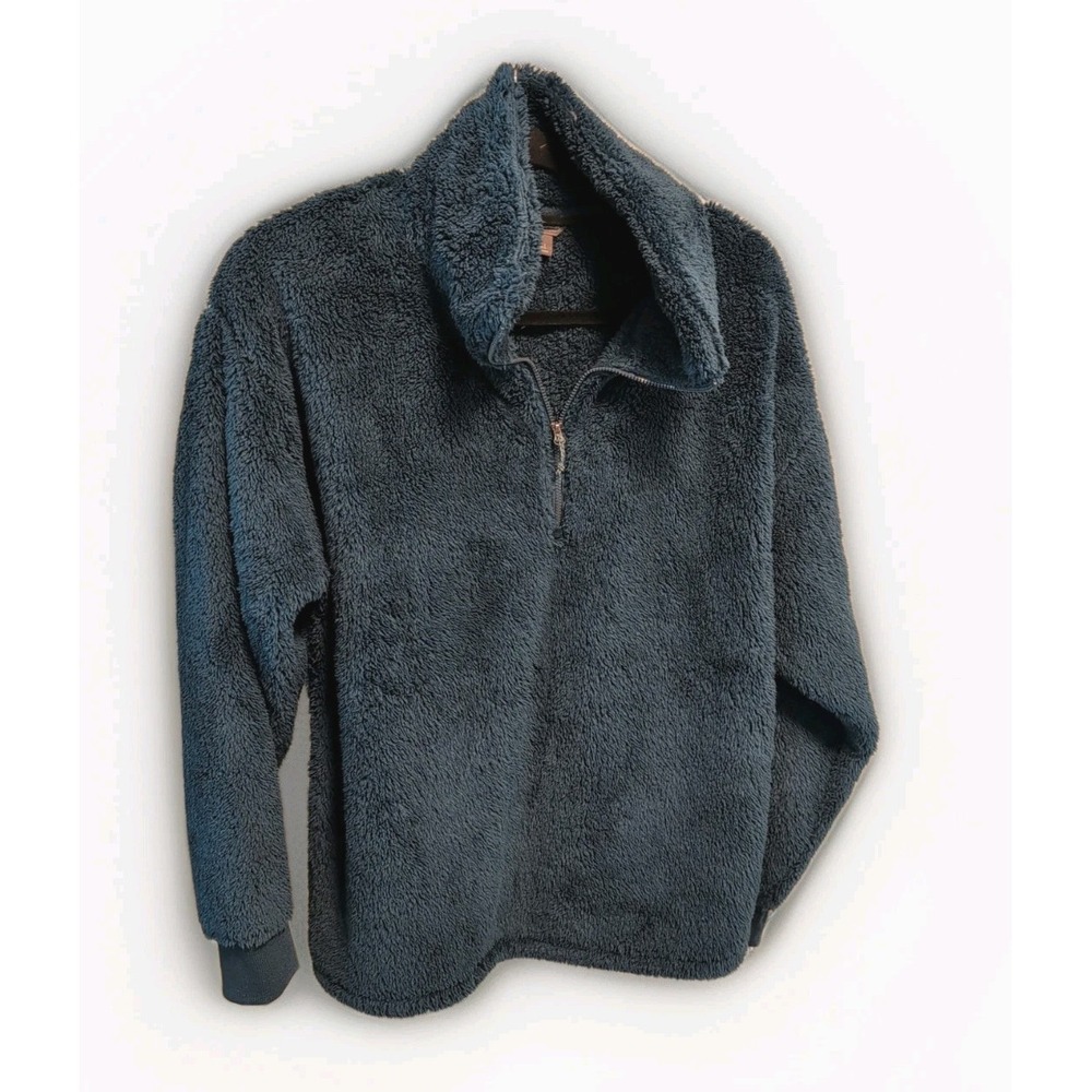 Eddie Bauer Womens Peacock Dark Blue Fast Fleece Plush 1/4 Zip Jacket Size LG